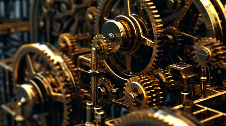 an intricate series of gears turning inside a machine